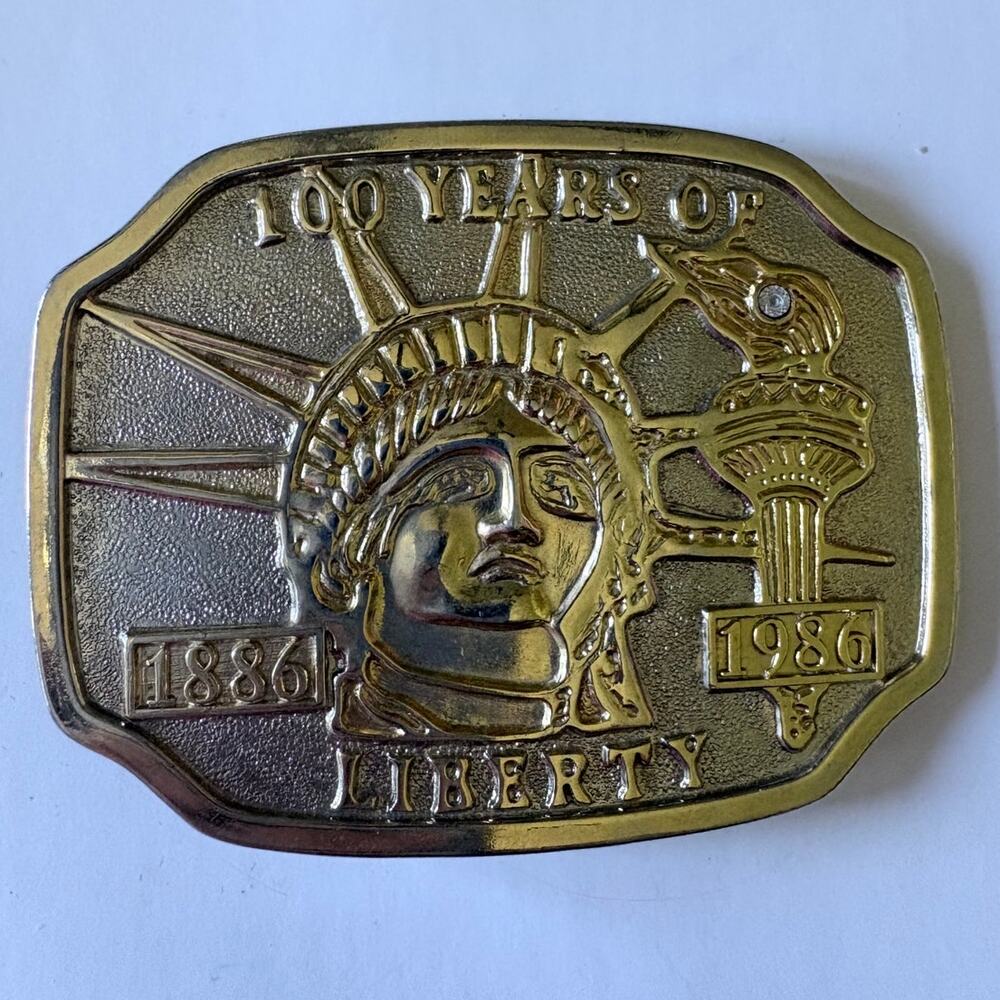 Silver and Gold dual-tone Statue of Liberty Vintage Belt Buckle